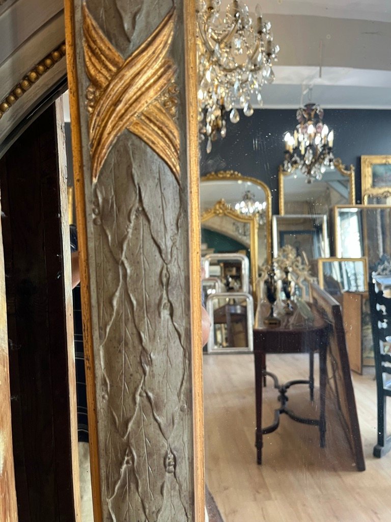 Grand miroir style Louis XVI en chêne  sculpté et rechampi 201 X 126 CM-photo-3