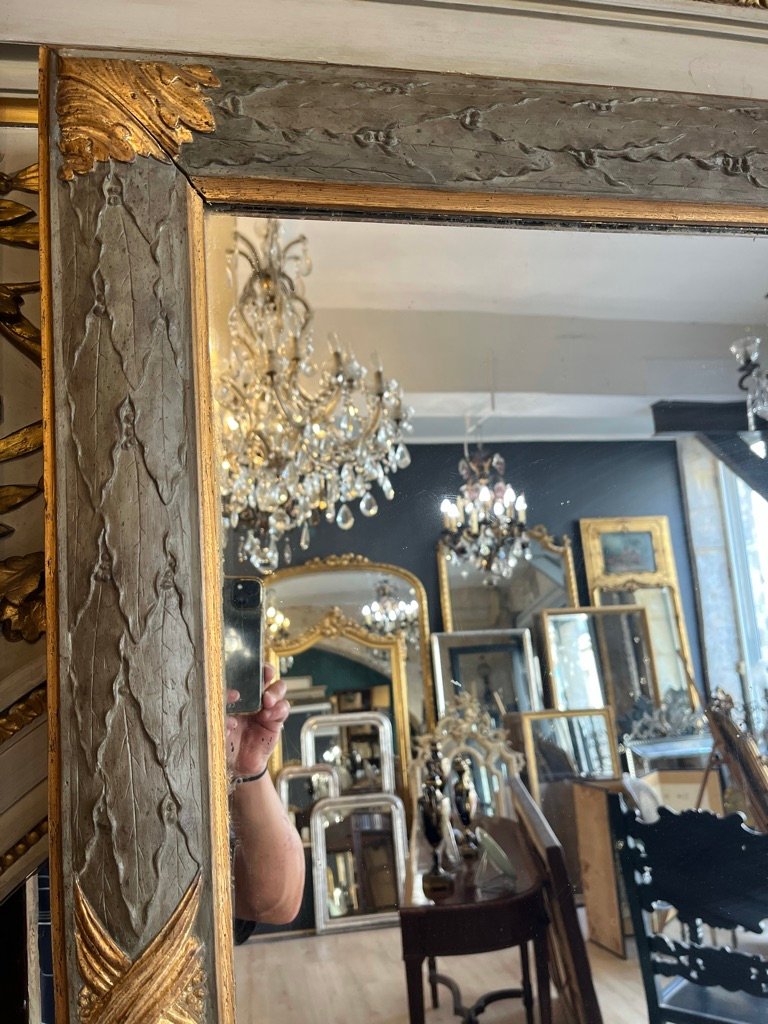 Grand miroir style Louis XVI en chêne  sculpté et rechampi 201 X 126 CM-photo-5
