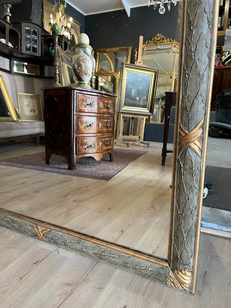 Grand miroir style Louis XVI en chêne  sculpté et rechampi 201 X 126 CM-photo-7
