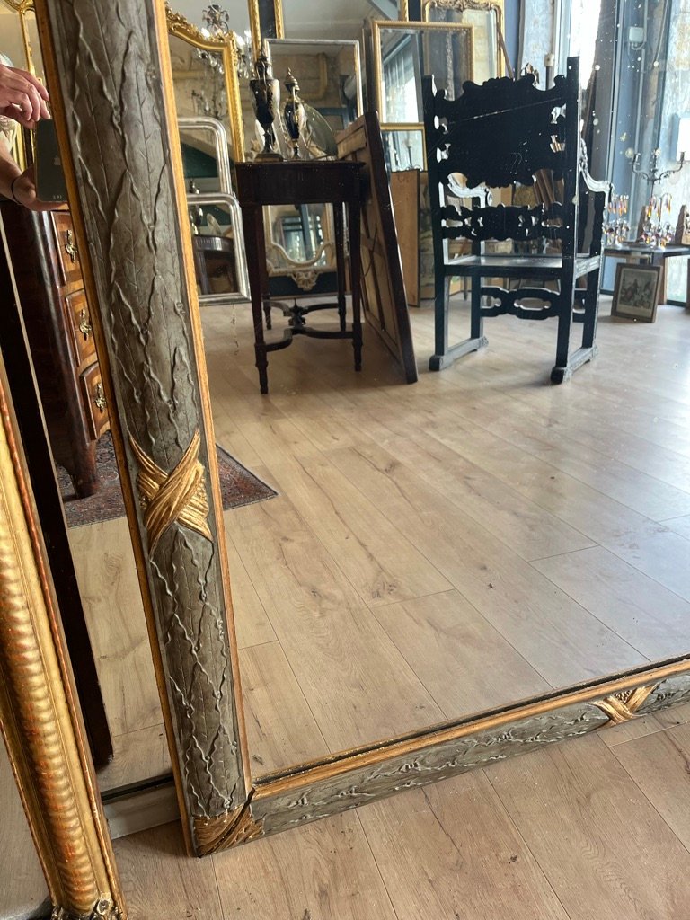 Grand miroir style Louis XVI en chêne  sculpté et rechampi 201 X 126 CM-photo-8