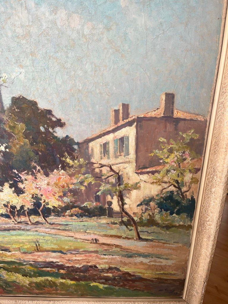 Louis Marius Gueit: Village Scene In Spring, Oil On Canvas -photo-1