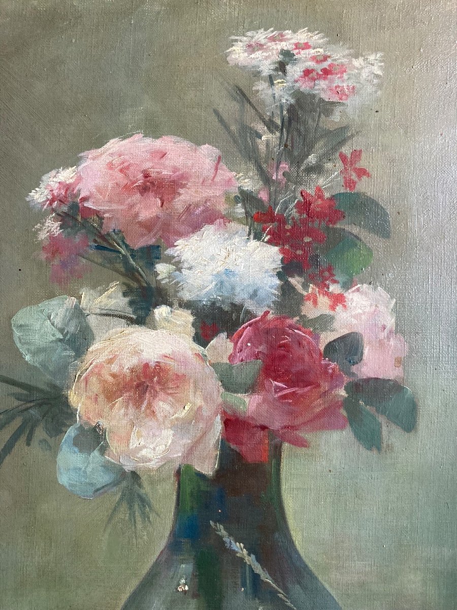 Bouquet Of Flowers. Paul Theodore Poirier. Nineteenth Century.-photo-2