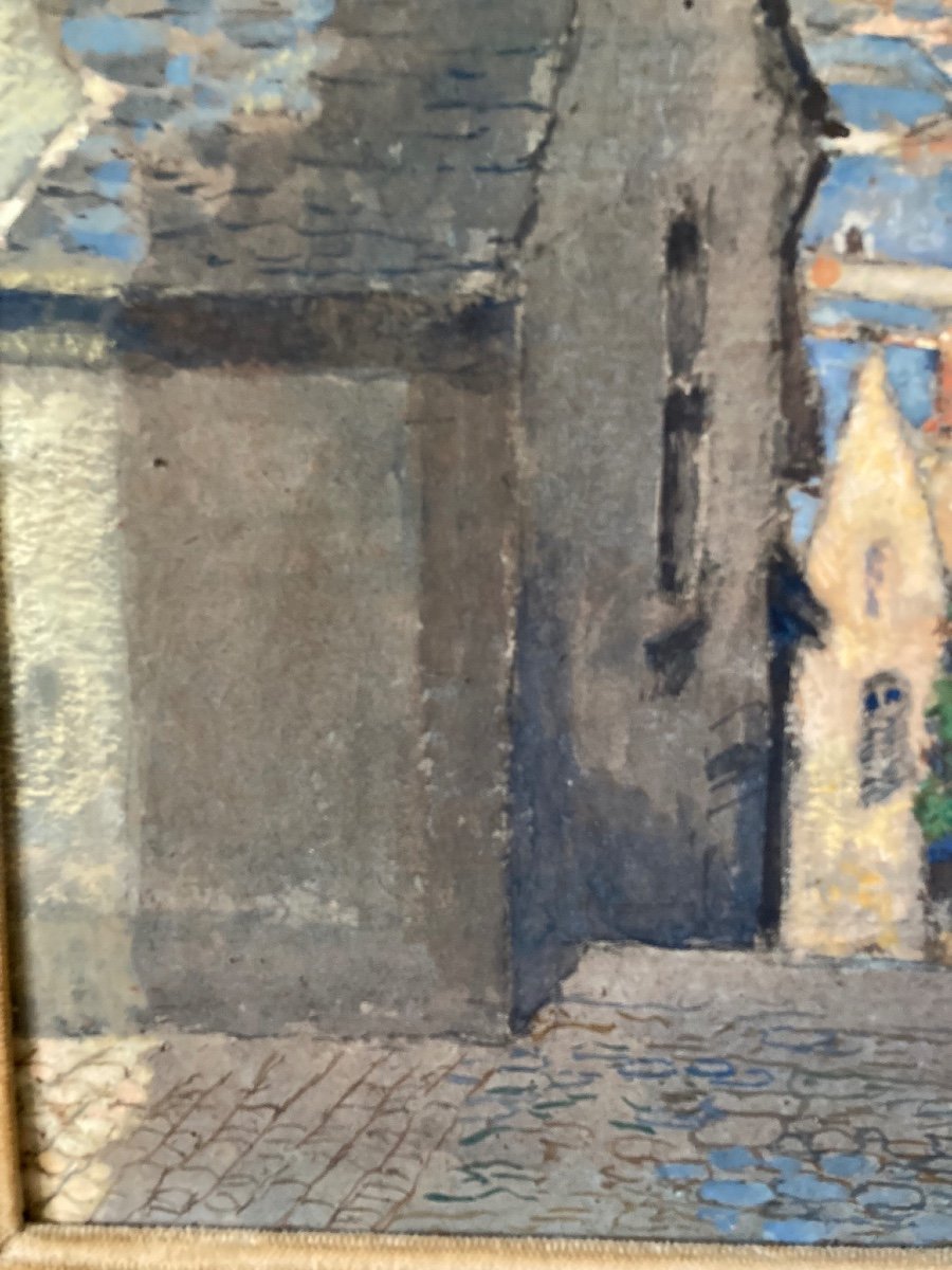 Old Diving Alley Over The City. Gouache By Gustave-max Stevens.-photo-2