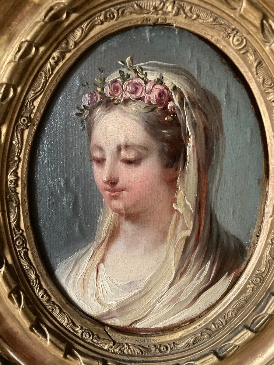 Portrait à L’huile Sur Papier. Attribué à N.B Lépicié. Ecole  Française Du XVIIIème Siècle.-photo-2