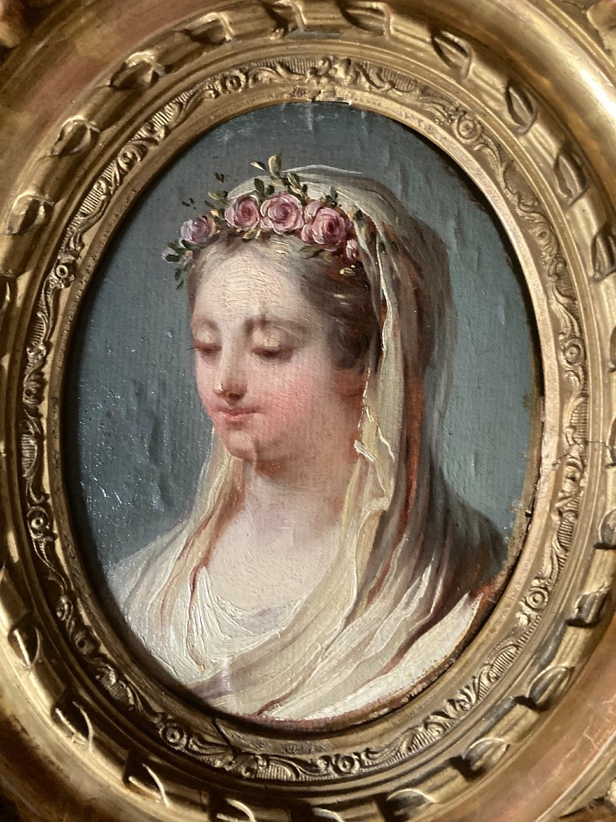 Portrait à L’huile Sur Papier. Attribué à N.B Lépicié. Ecole  Française Du XVIIIème Siècle.-photo-4