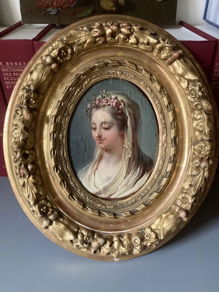 Portrait à L’huile Sur Papier. Attribué à N.B Lépicié. Ecole  Française Du XVIIIème Siècle.