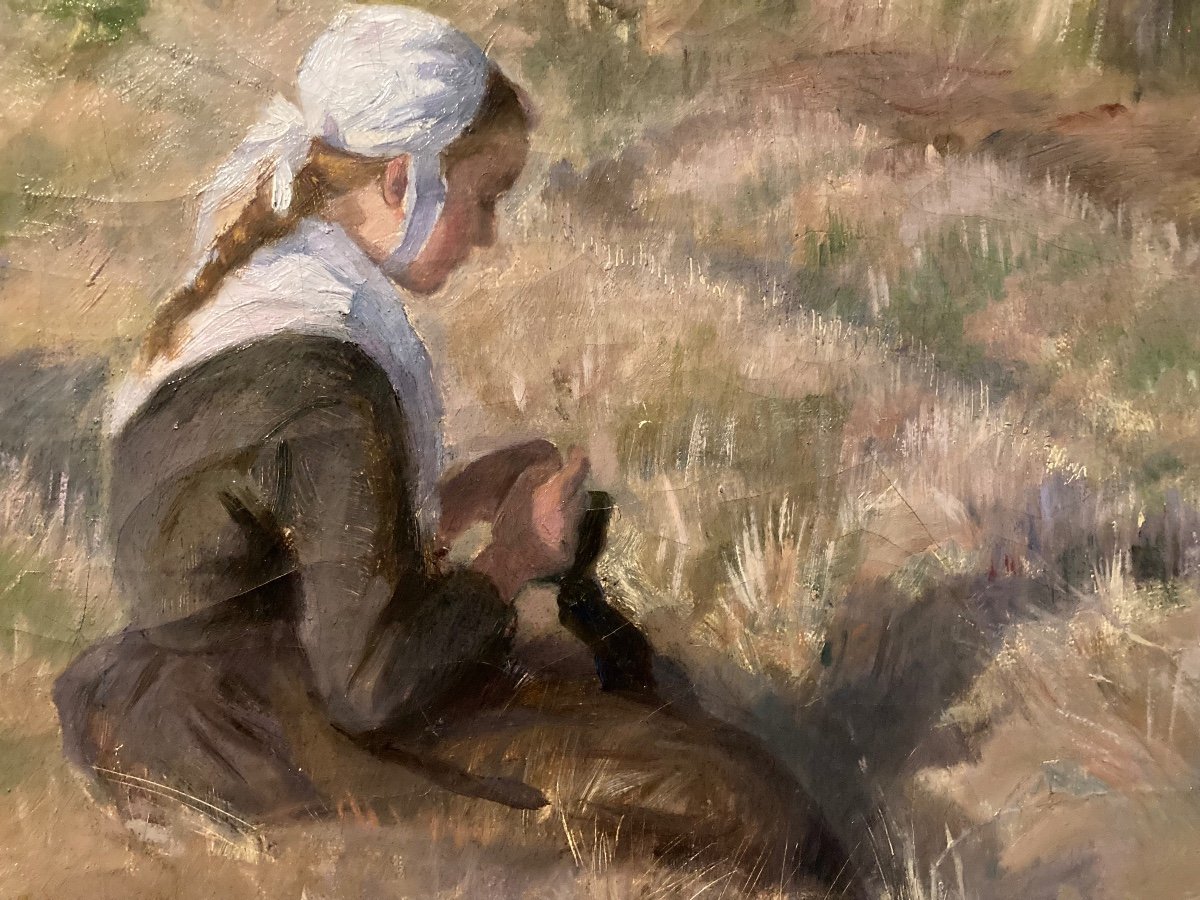 Young Breton Girl. Madeleine Fleury. (1860-1940). French School.-photo-4