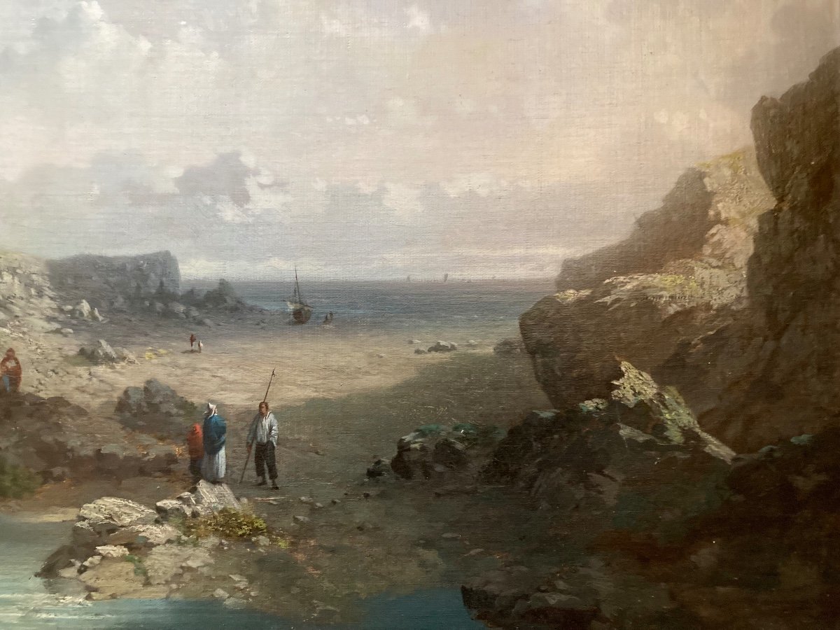 Lively Seaside In Brittany. Francis Blin. (1827-1866). French School.-photo-4