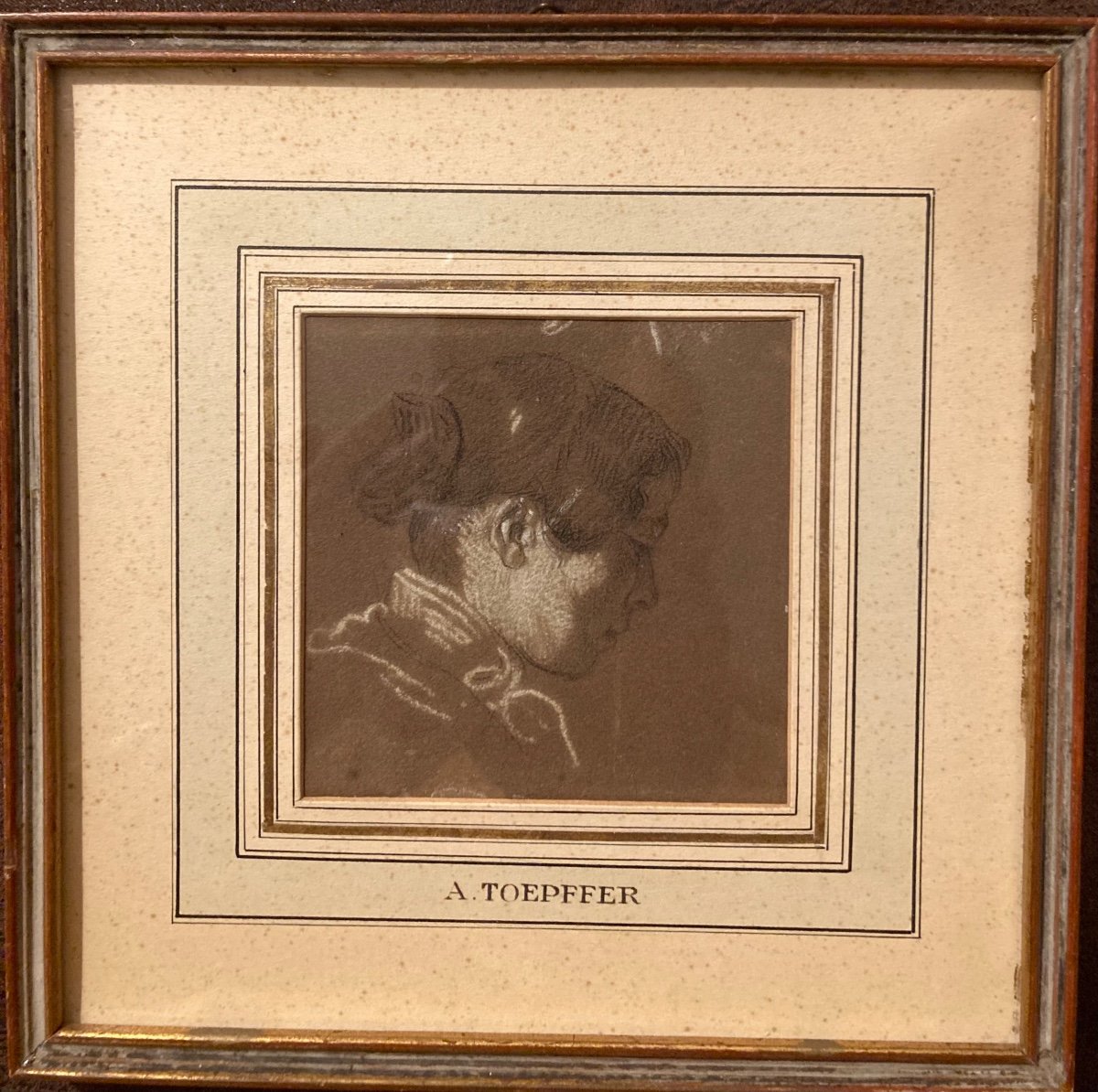 Pierre Noire Et Craie Blanche. Jeune Femme De Profil. Adam TÖPFFER. ( 1766-1847).-photo-2