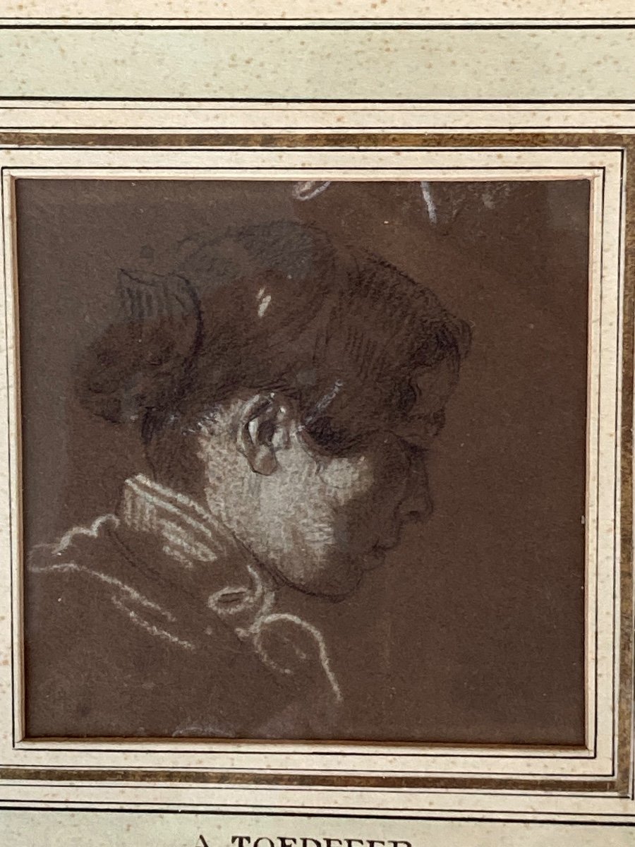Pierre Noire Et Craie Blanche. Jeune Femme De Profil. Adam TÖPFFER. ( 1766-1847).-photo-3