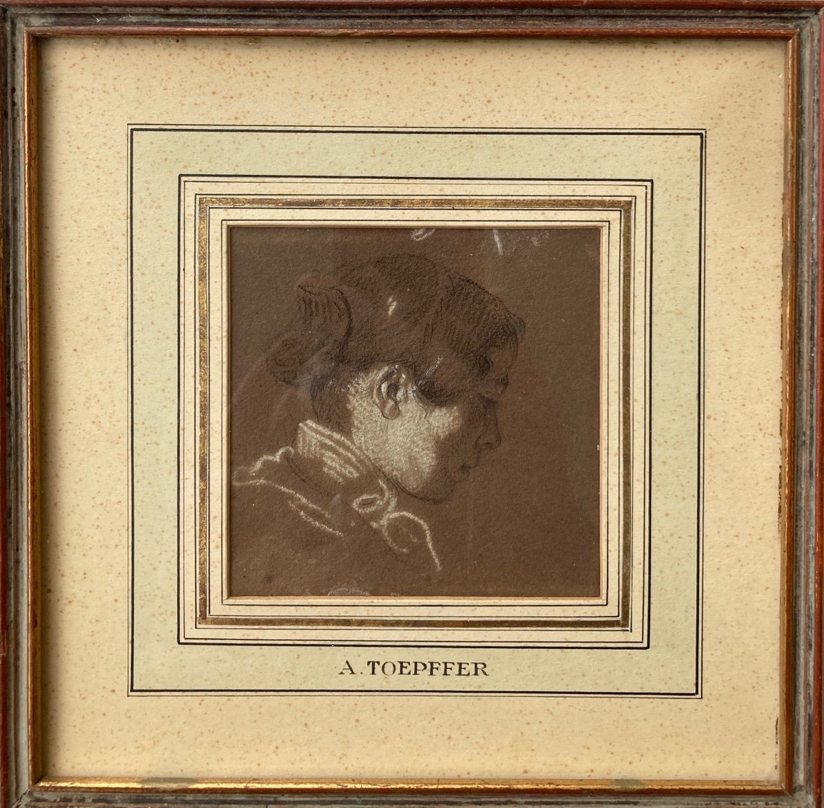 Pierre Noire Et Craie Blanche. Jeune Femme De Profil. Adam TÖPFFER. ( 1766-1847).-photo-4