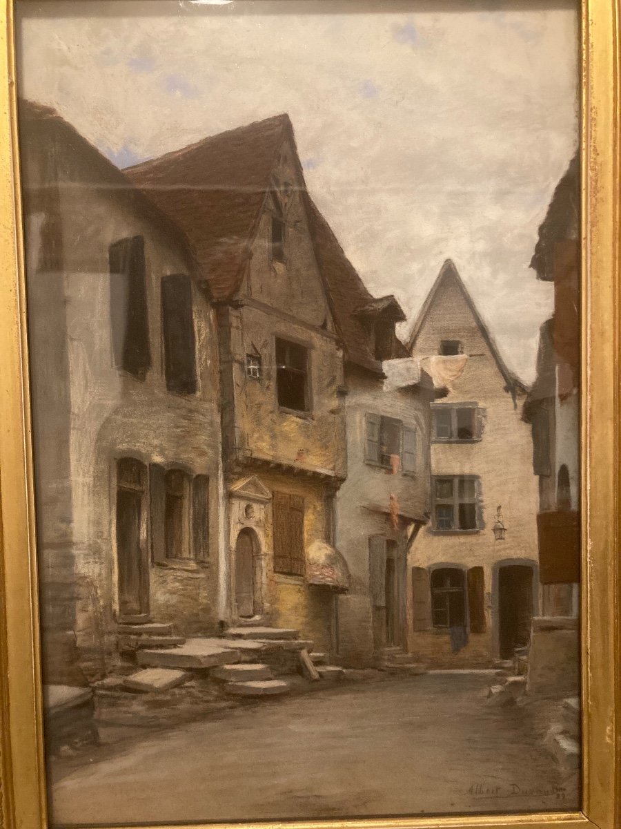 Pastel D’ Albert Durand. Rue à Vitré.-photo-2