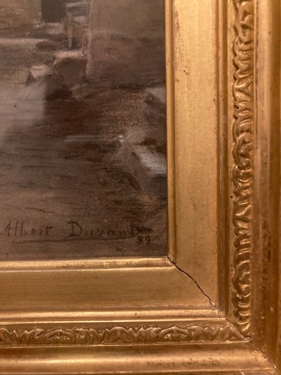 Pastel D’ Albert Durand. Rue à Vitré.-photo-3