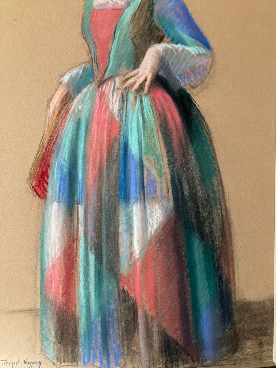 Pastel. Full Length Portrait Of A Woman. Signed H. Tripet. Nizery. 1932.-photo-3