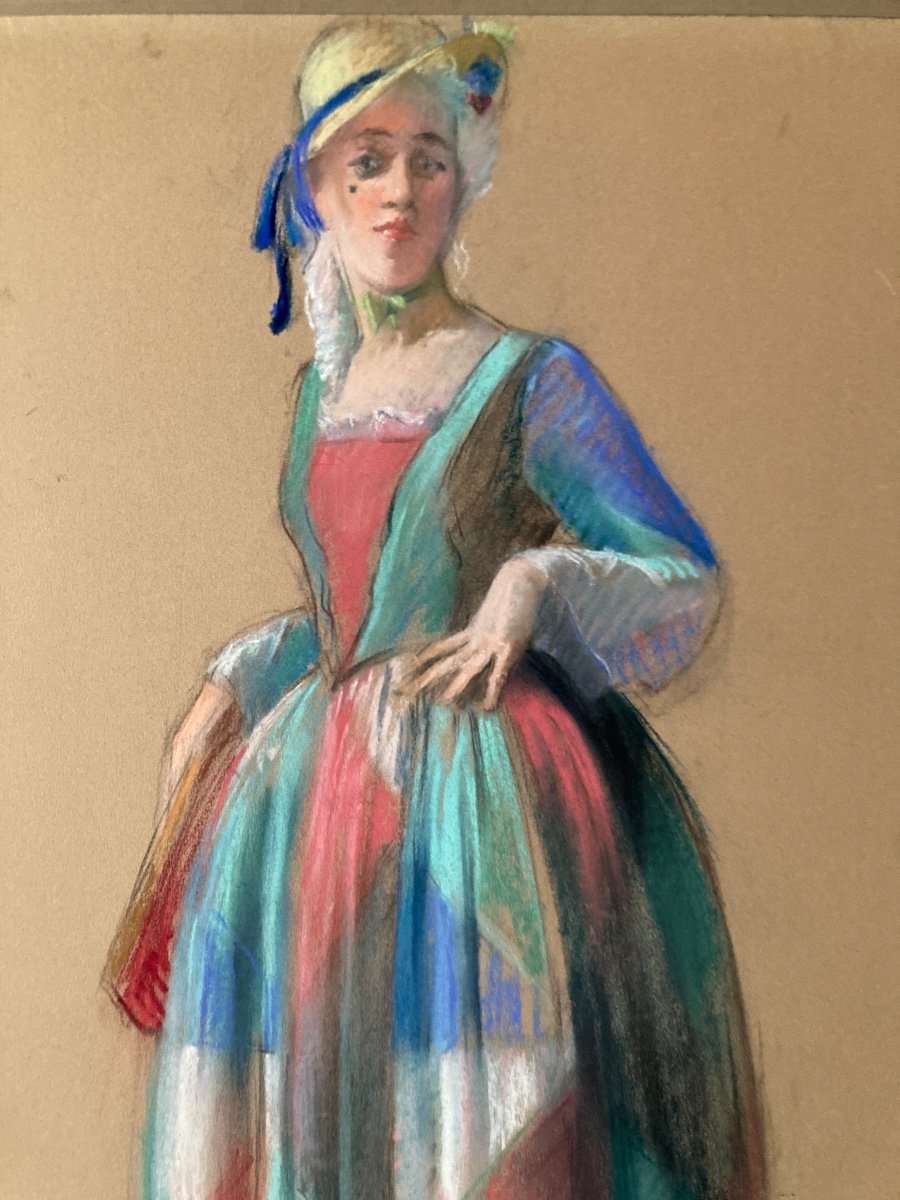 Pastel. Full Length Portrait Of A Woman. Signed H. Tripet. Nizery. 1932.-photo-1
