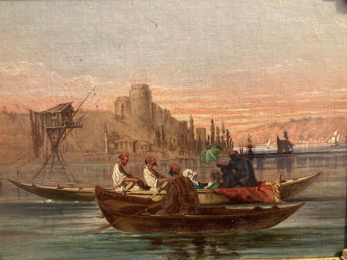Rumeli Hisari Fortress In Istanbul. Oil On Canvas XIX Era Unsigned.-photo-2