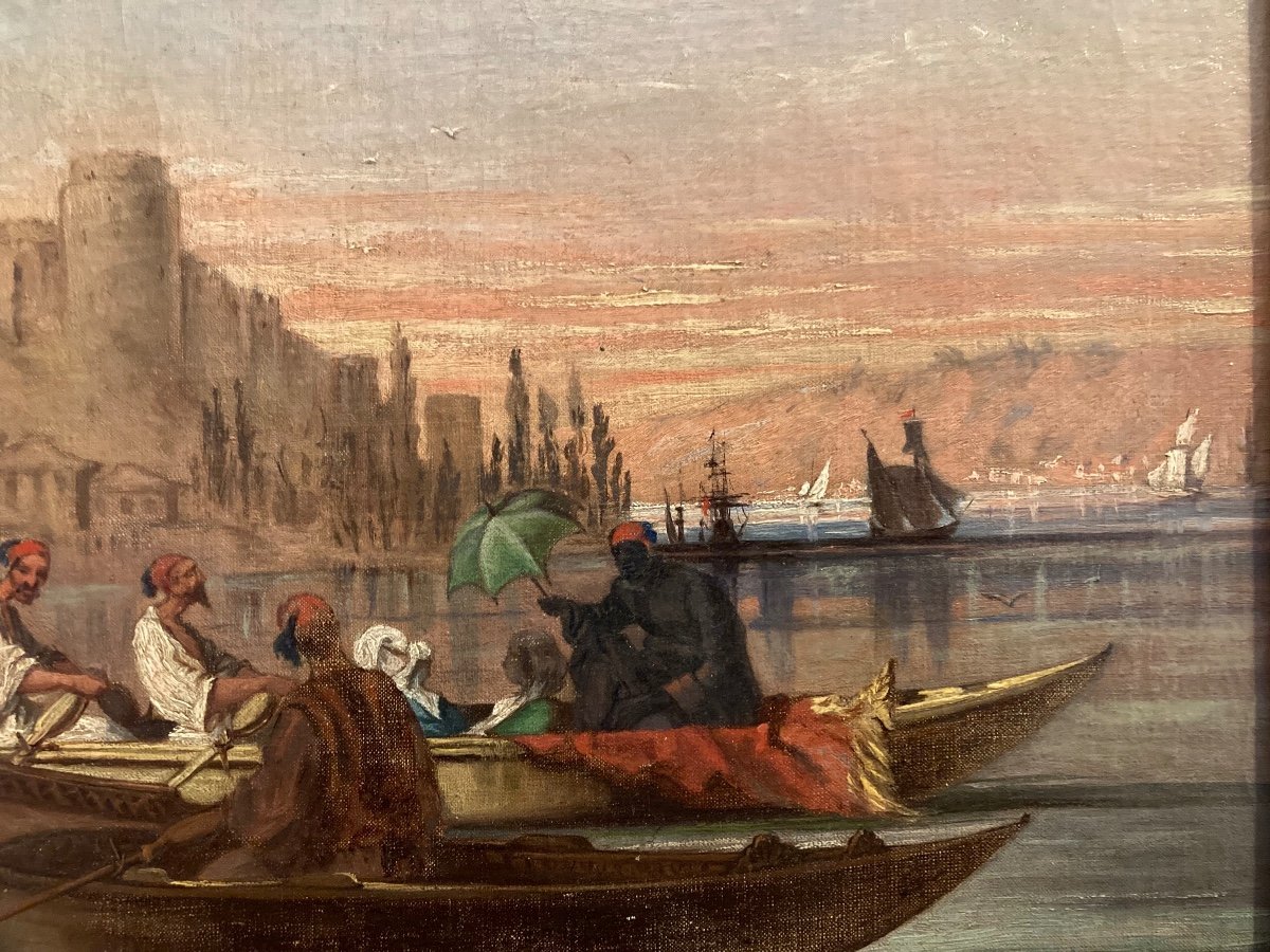 Rumeli Hisari Fortress In Istanbul. Oil On Canvas XIX Era Unsigned.-photo-3