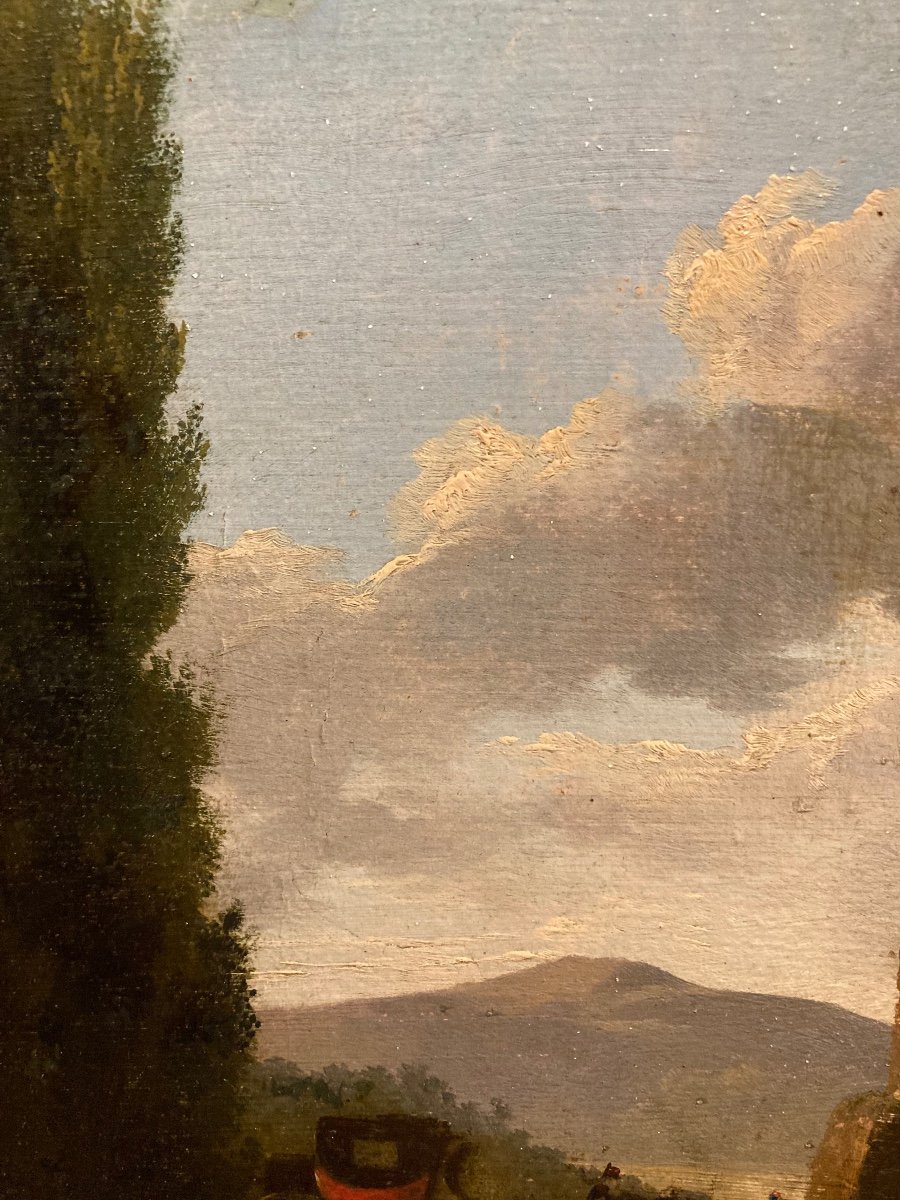 Animated Landscape. Oil On Paper From The Early 19th Century.-photo-4