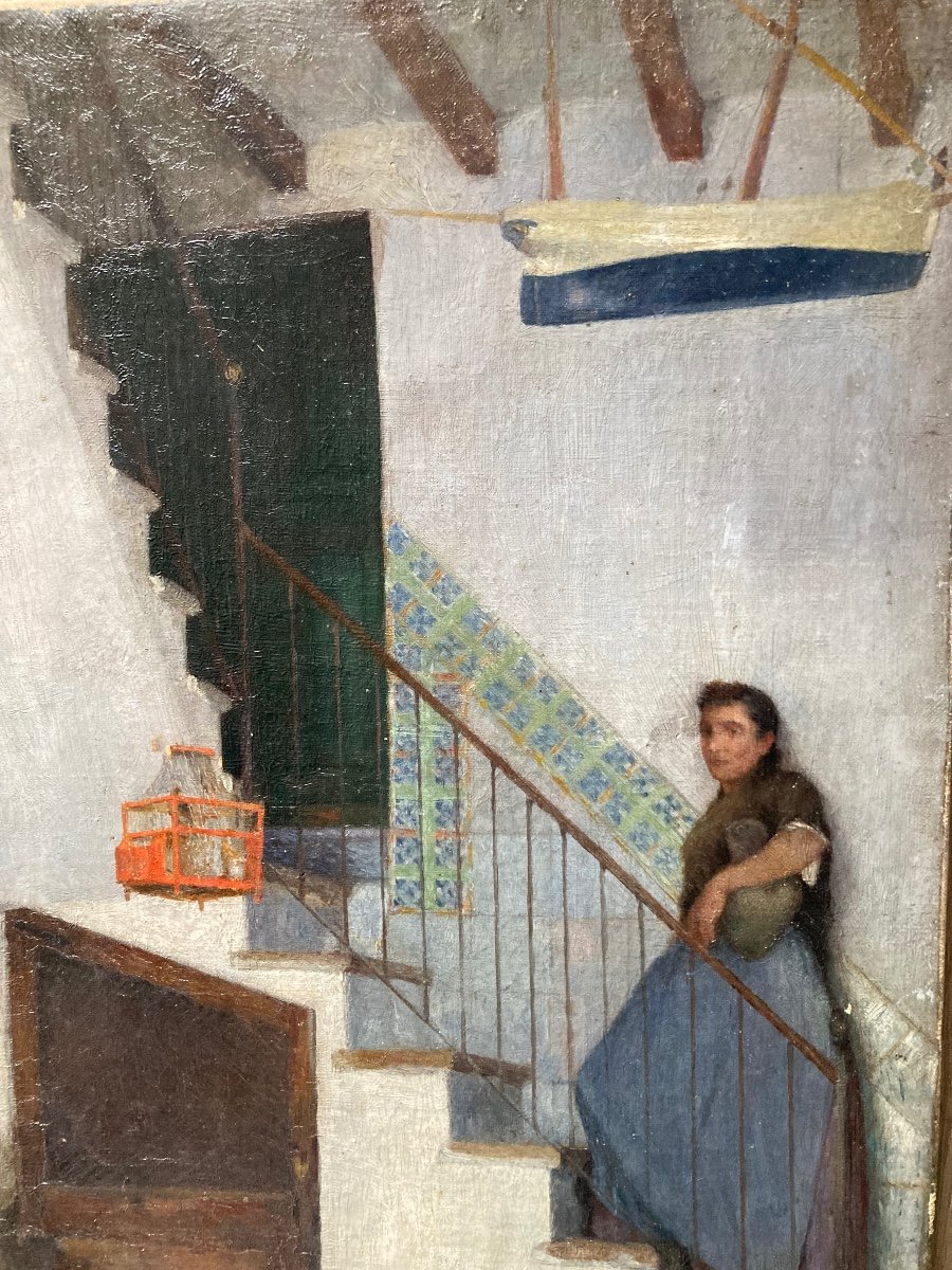 Jeune Femme Rêveuse Dans Un Intérieur. Marius Michel. ( 1853-1910 ). Ecole Française.-photo-4