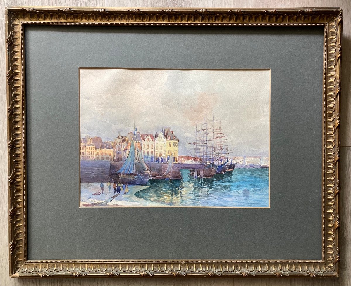 Lively Northern Port. Signed Early 20th Century. -photo-2