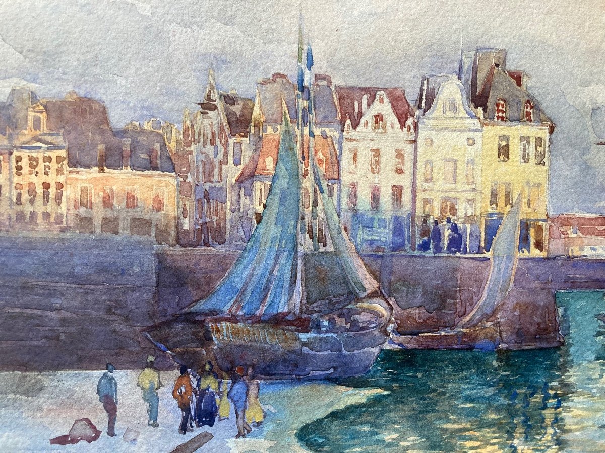 Lively Northern Port. Signed Early 20th Century. -photo-4