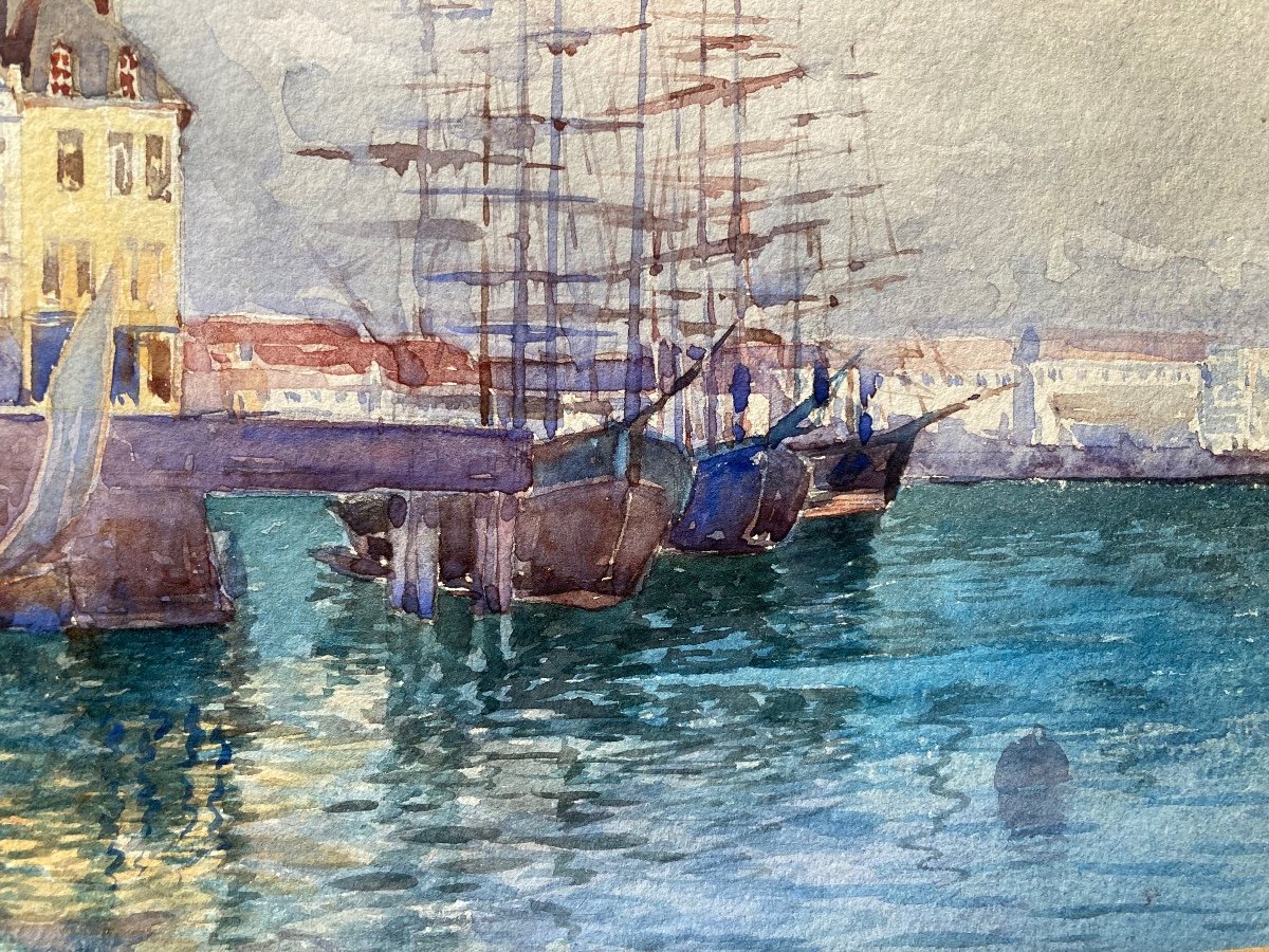 Lively Northern Port. Signed Early 20th Century. -photo-1