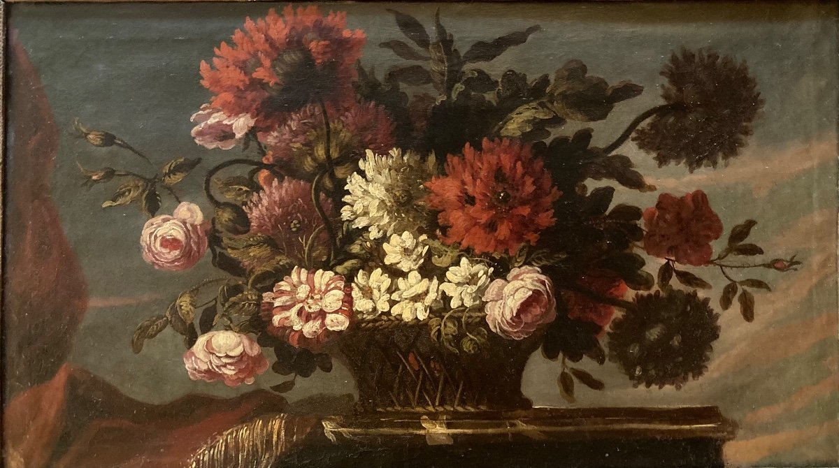 Grande Composition Florale Sur Un Entablement. école Française Du Début Du XVIIIe.-photo-2