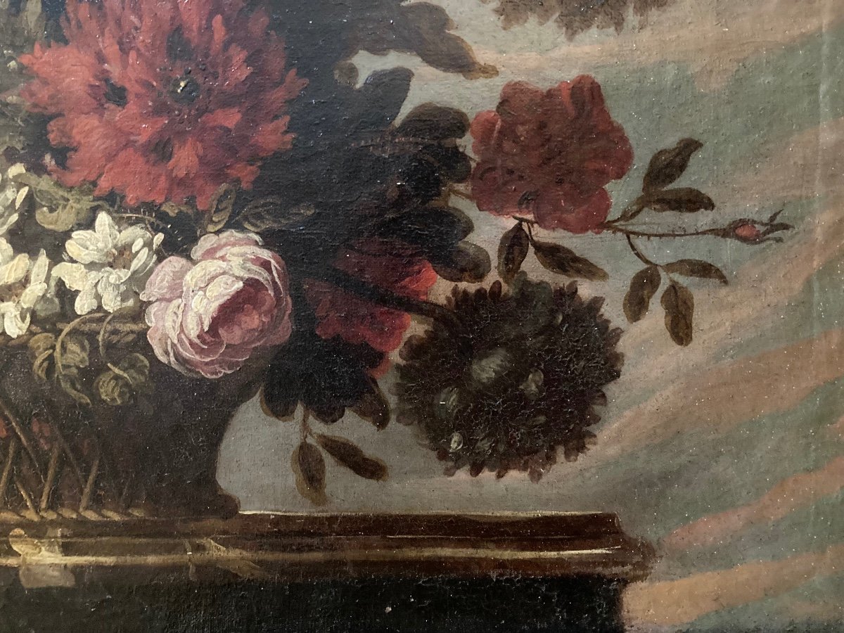 Grande Composition Florale Sur Un Entablement. école Française Du Début Du XVIIIe.-photo-3