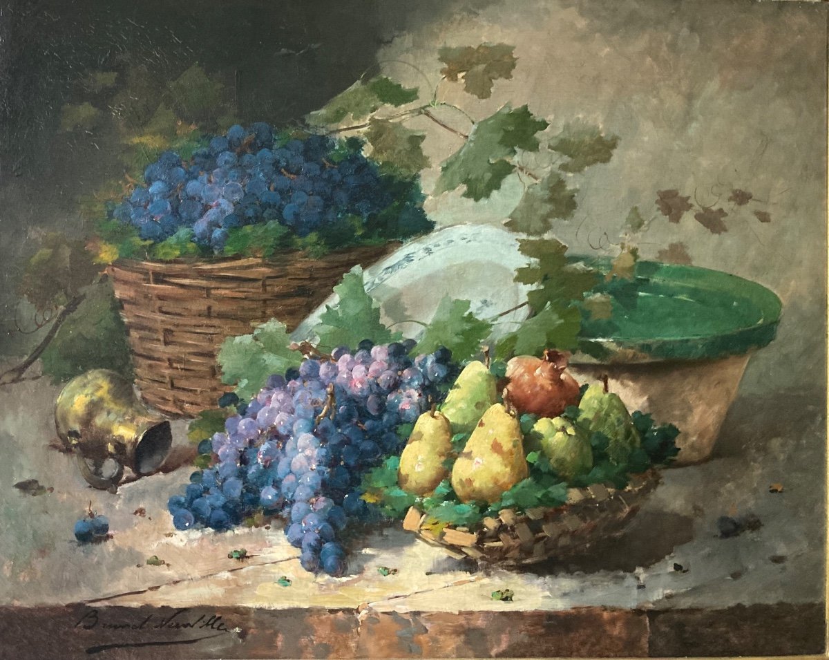 Large Still Life With Fruits. Signed Arthur Brunel De Neuville. (1852-1941).-photo-2