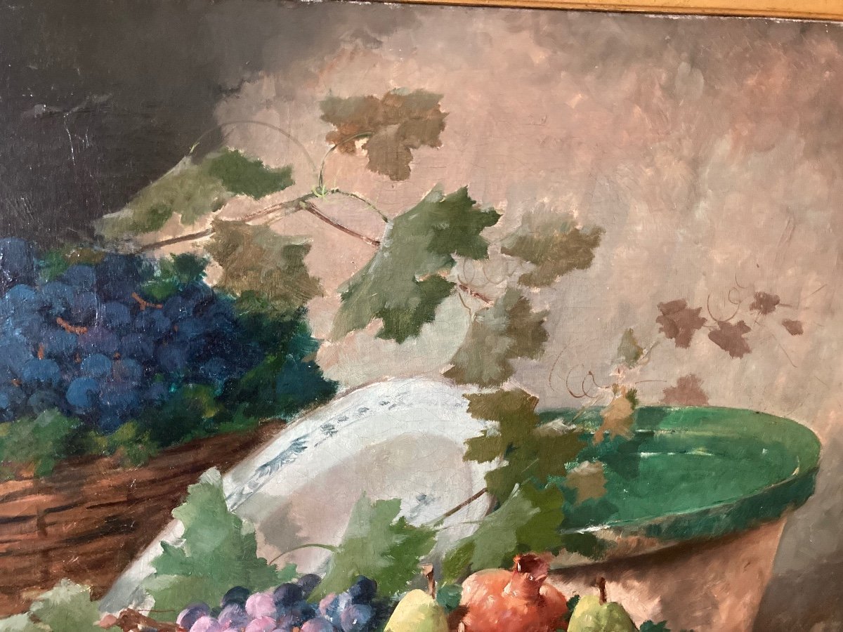 Large Still Life With Fruits. Signed Arthur Brunel De Neuville. (1852-1941).-photo-2