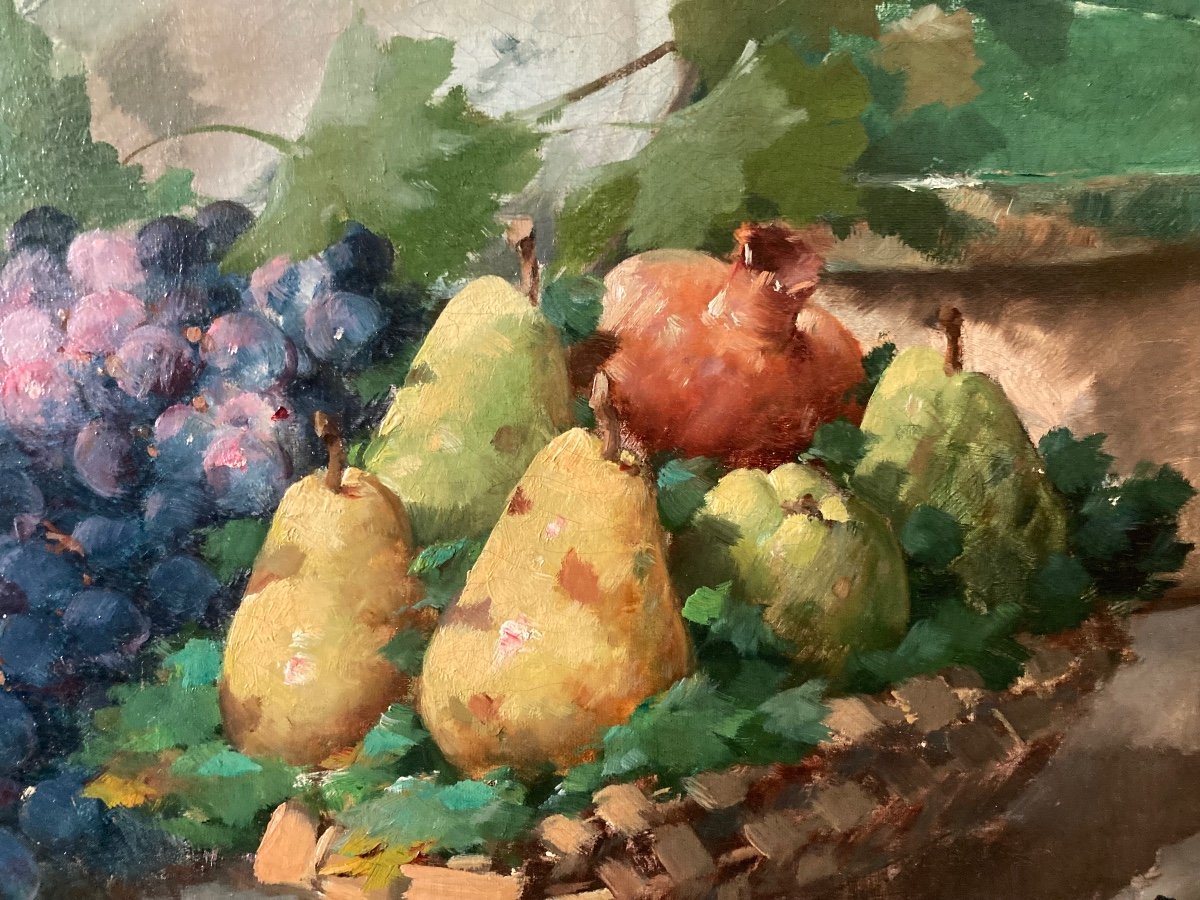 Large Still Life With Fruits. Signed Arthur Brunel De Neuville. (1852-1941).-photo-4