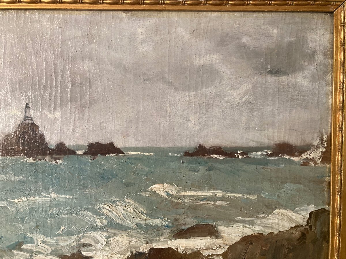 Jour De Tempête Sur Le Phare De Jersey. A . Durst ( 1842-1930 ).-photo-3