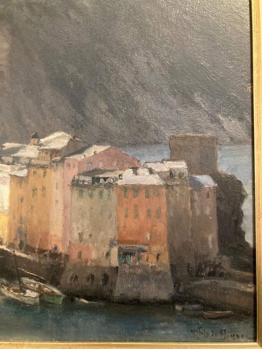 Village Italien Des "cinque Terre ". Huile De René Joly De Beynac.-photo-2