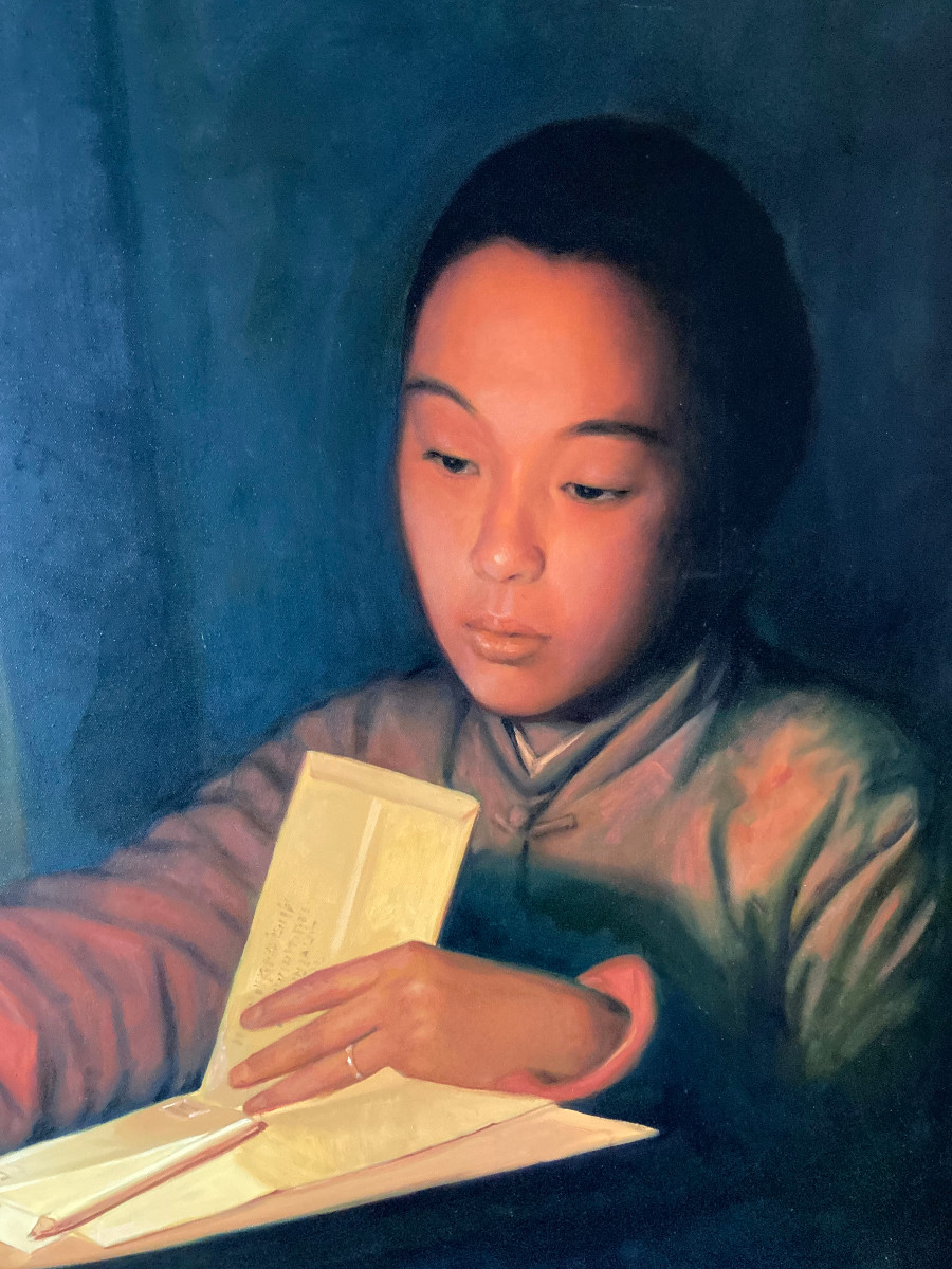 La Lettre. Huile Sur Toile XXIème . Signée R. Khymarn. 2008. Ecole Thaïlandaise.-photo-4