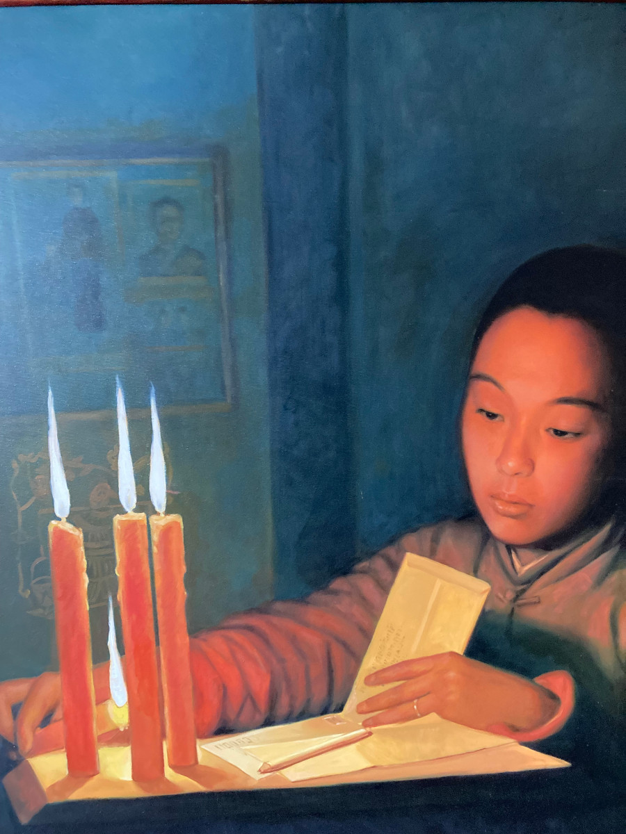 La Lettre. Huile Sur Toile XXIème . Signée R. Khymarn. 2008. Ecole Thaïlandaise.-photo-2