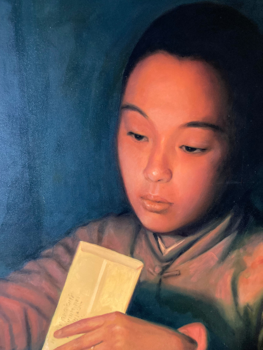 La Lettre. Huile Sur Toile XXIème . Signée R. Khymarn. 2008. Ecole Thaïlandaise.-photo-3