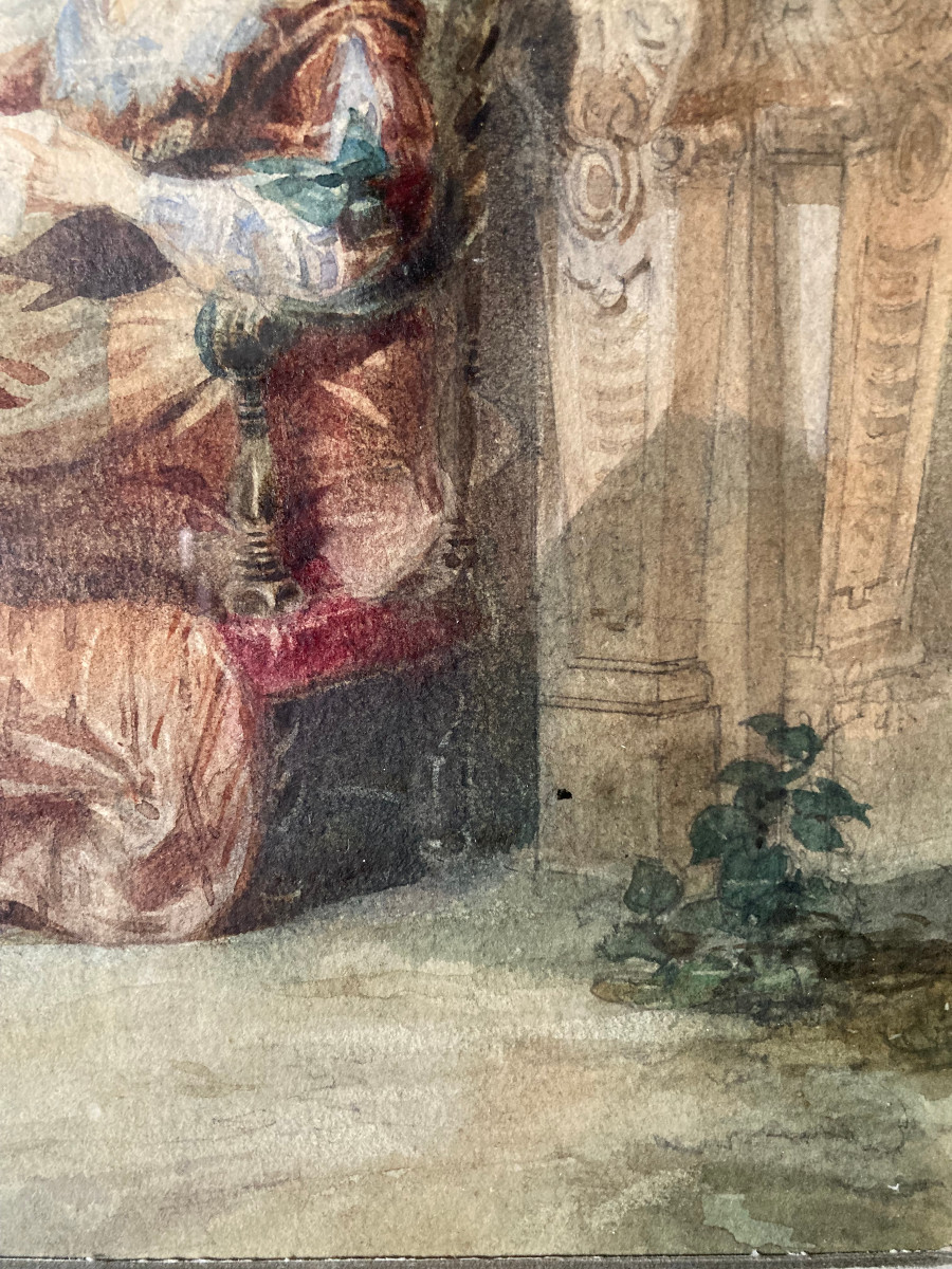 Watercolor By Paolo Riccardi. “the Letter”. Italian School Of The 19th Century.-photo-3