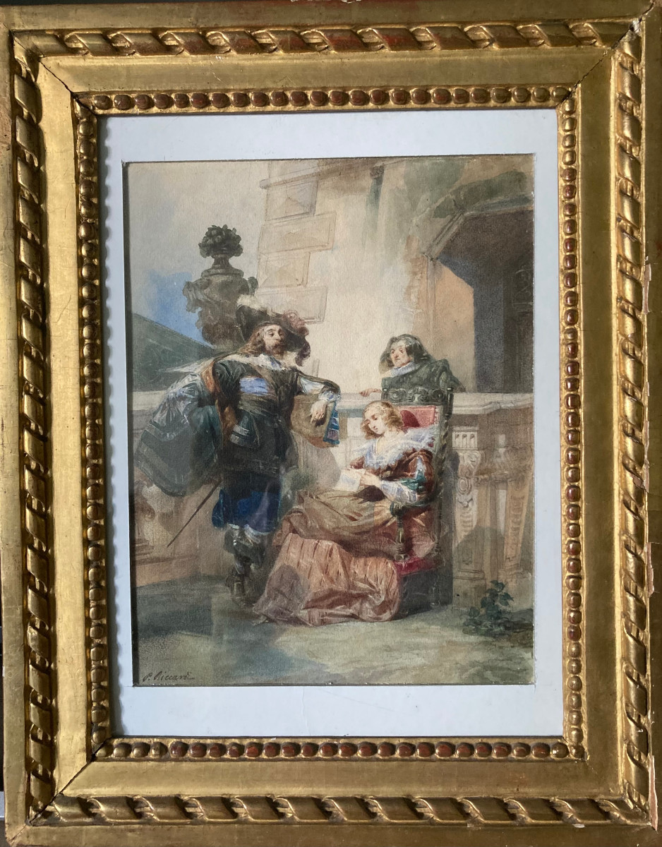 Watercolor By Paolo Riccardi. “the Letter”. Italian School Of The 19th Century.-photo-6