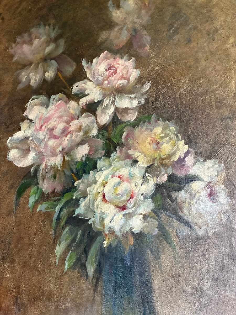 Les Pivoines. Marcel De Chollet. (1855-1924 ).-photo-4