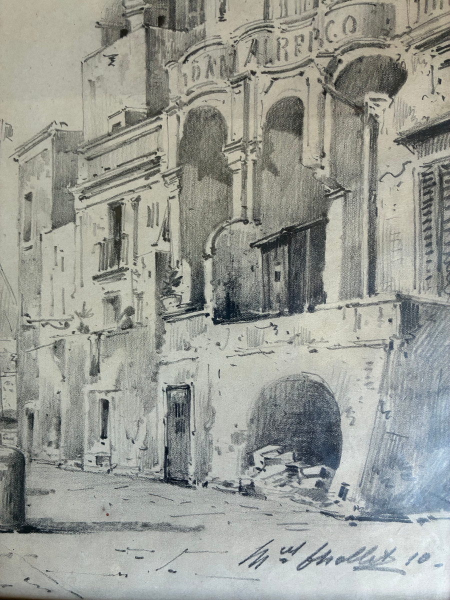 Paire de dessins de Marcel De Chollet. Vues de Naples et Capri. signé, situé, daté 10.-photo-4