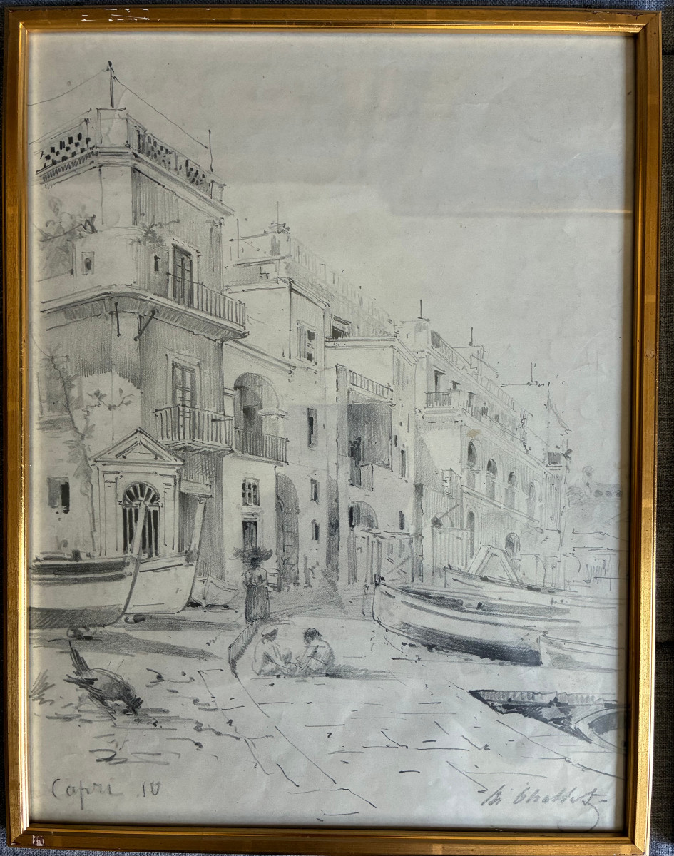 Paire de dessins de Marcel De Chollet. Vues de Naples et Capri. signé, situé, daté 10.-photo-2