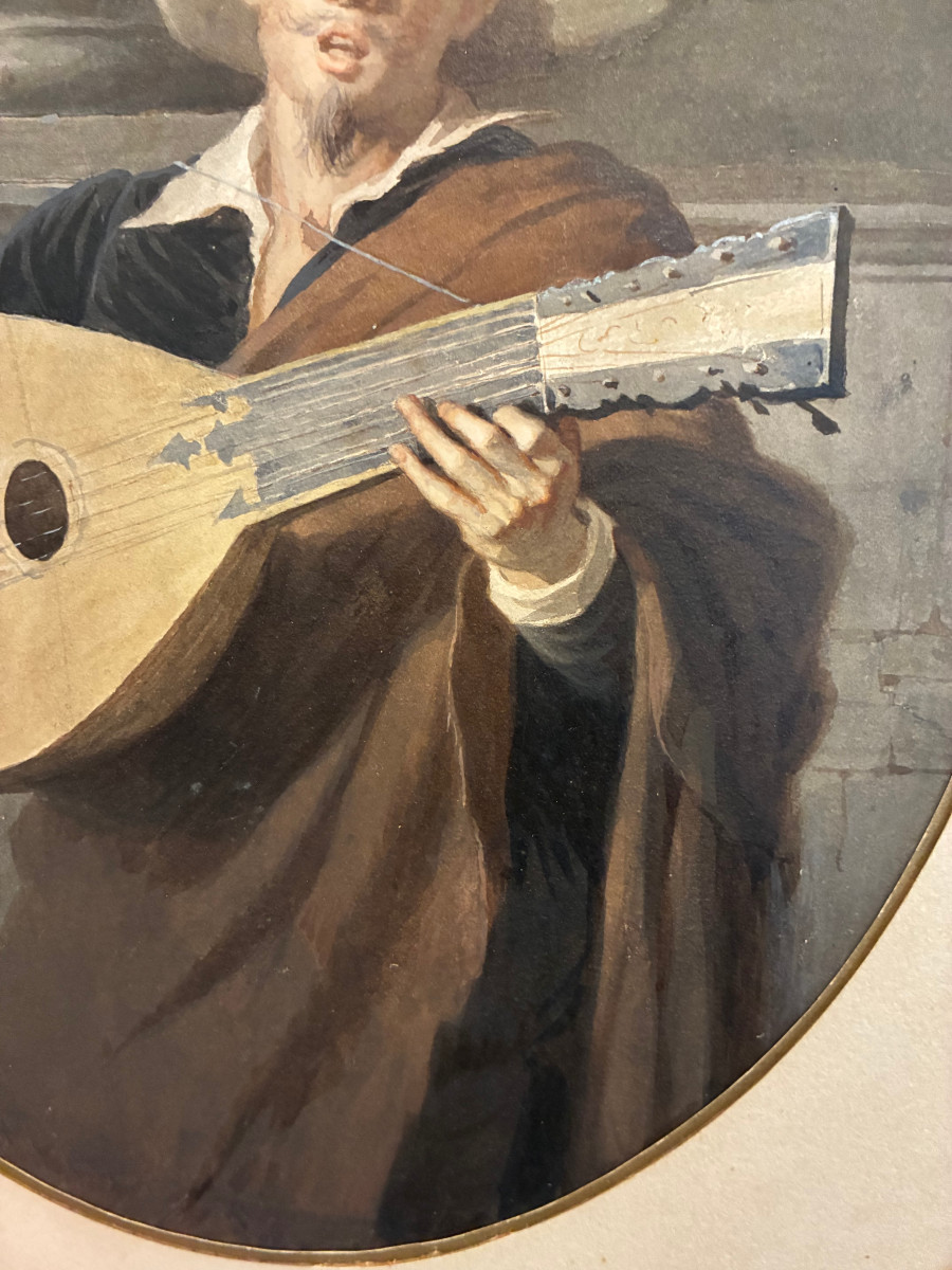 Le musicien. Aquarelle d' Alfred van Muyden. (1818-1898).-photo-3