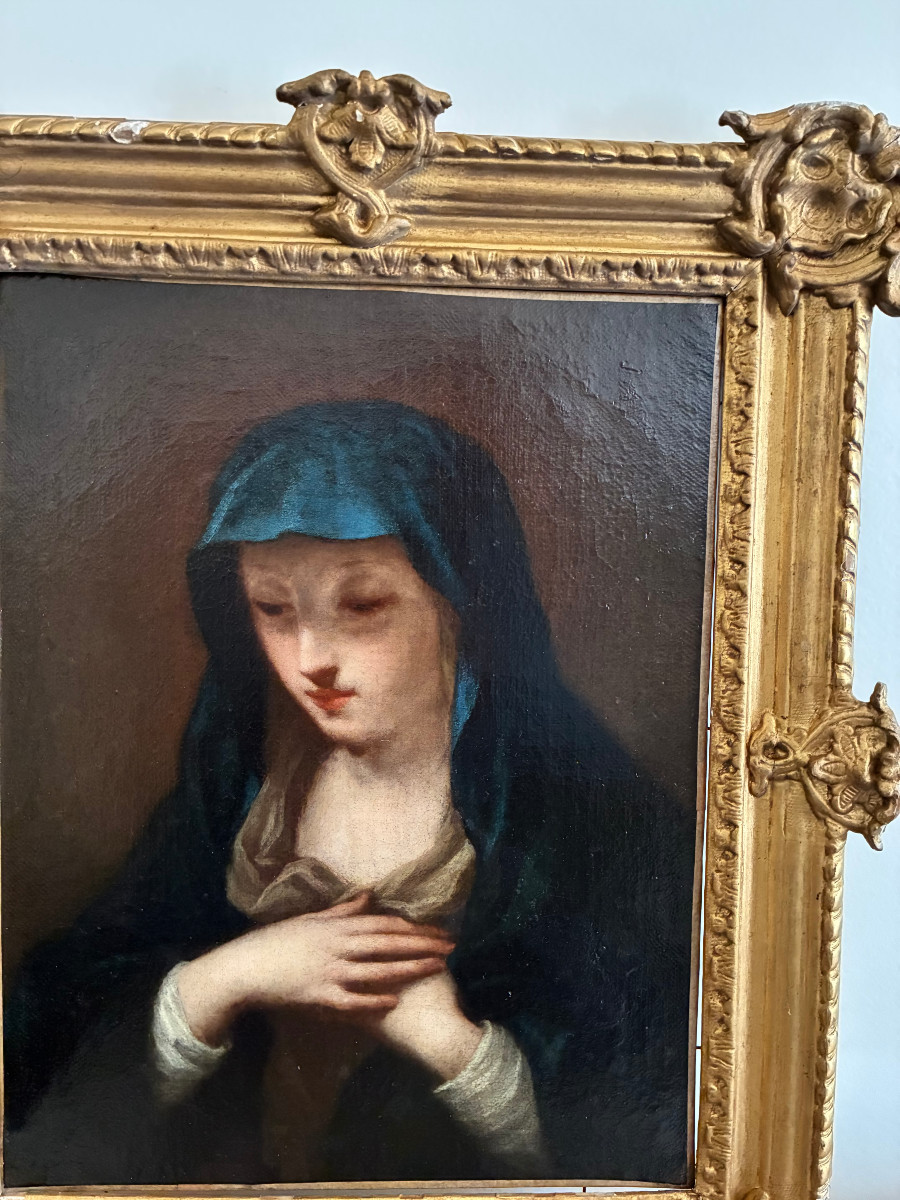 Douce Vierge . Toile du XVIIème Siècle. Ecole Italienne.-photo-2