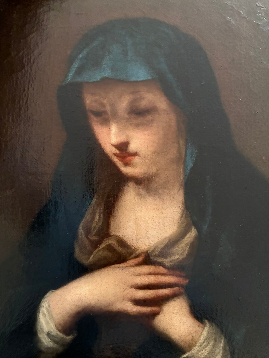 Douce Vierge . Toile du XVIIème Siècle. Ecole Italienne.-photo-3