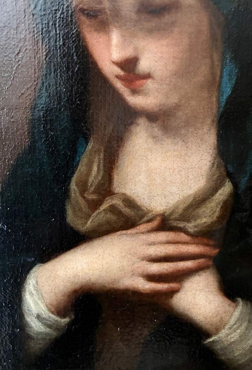 Douce Vierge . Toile du XVIIème Siècle. Ecole Italienne.-photo-1
