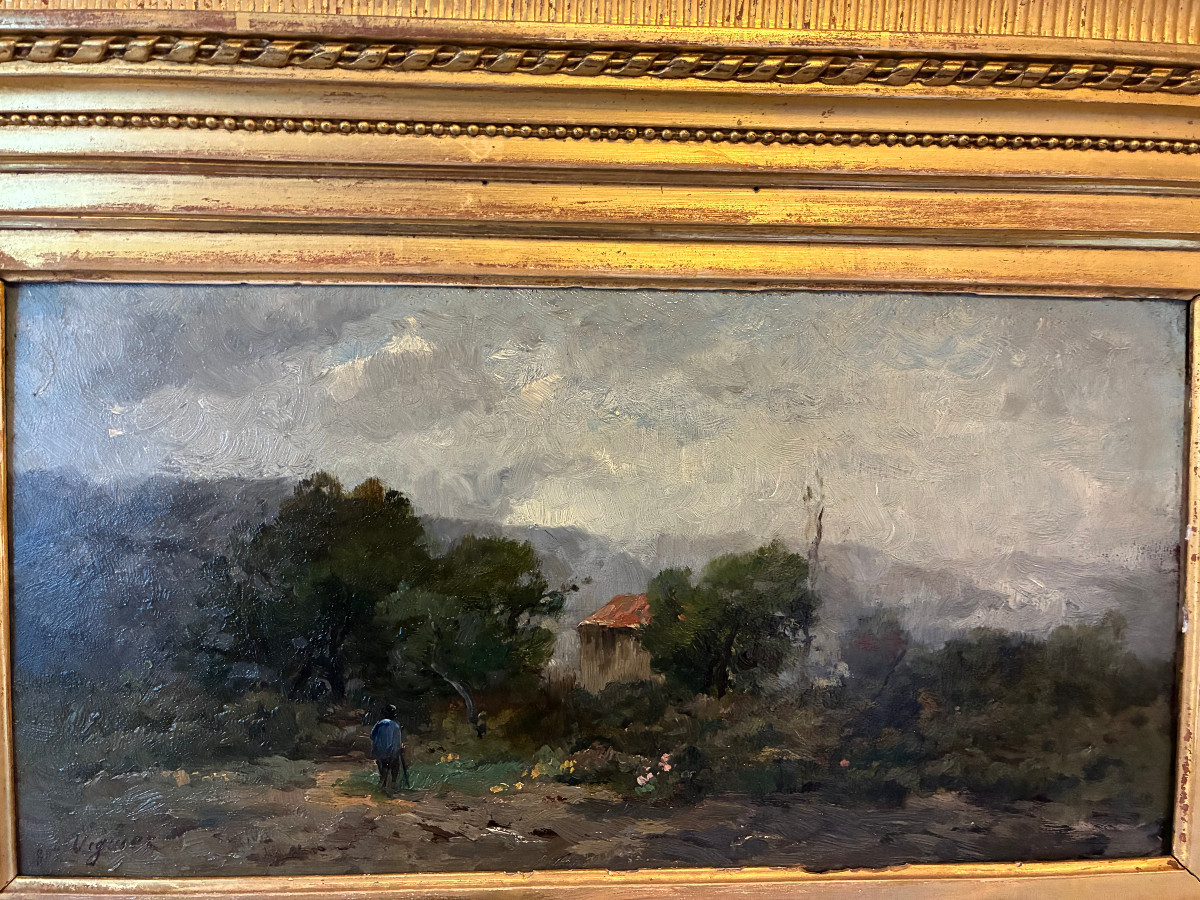 Paysage provencal par Fortuné Viguier. Daté 81 et signé en bas à gauche.-photo-2