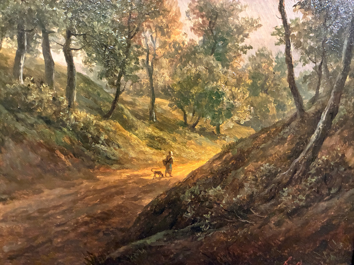 Chemin forestier animé .  Signé et daté, Henri Van Assche 1831.-photo-1