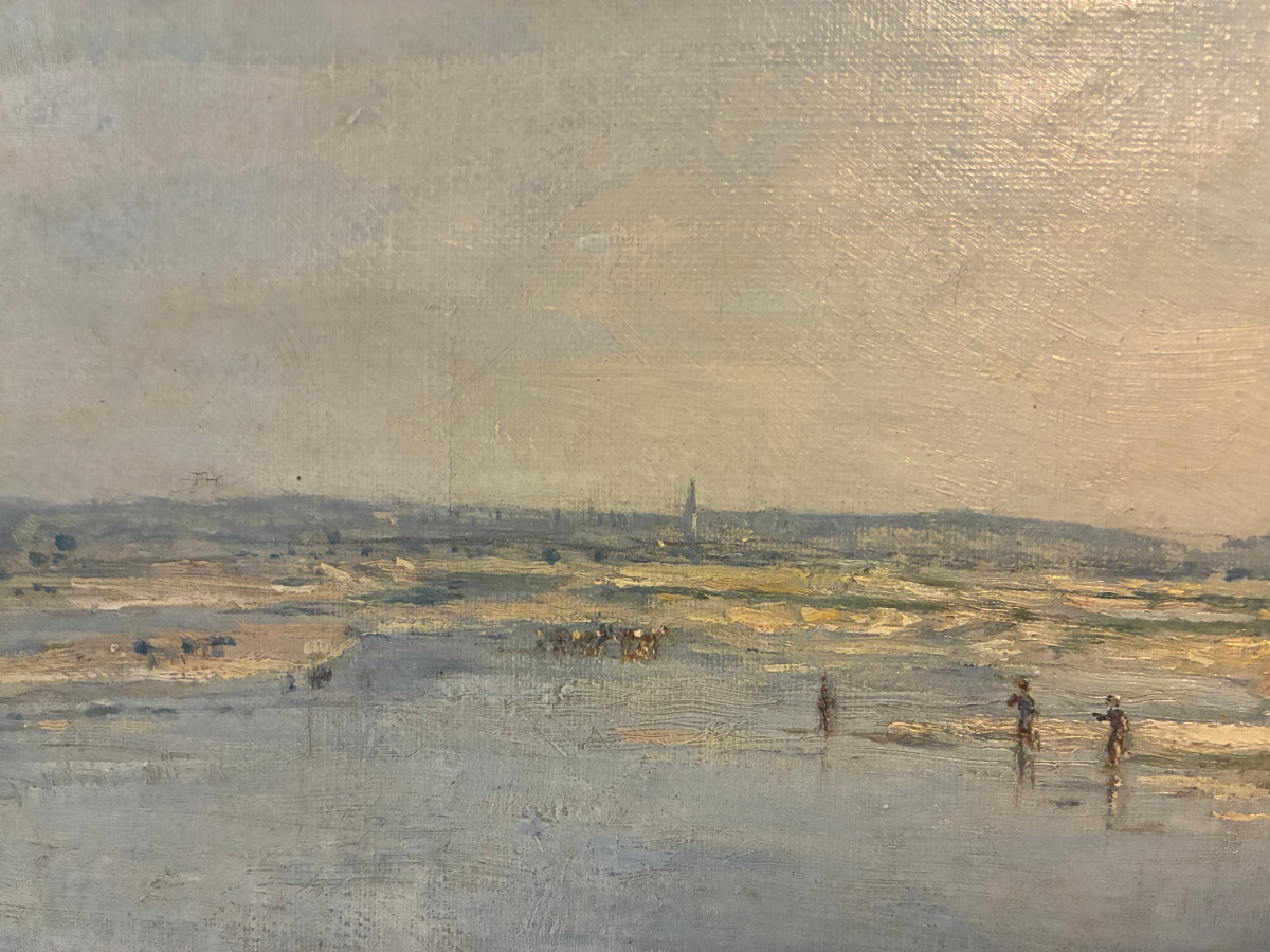 Bord de rivière animé. Théodore Houzon. (1829-1914).-photo-4