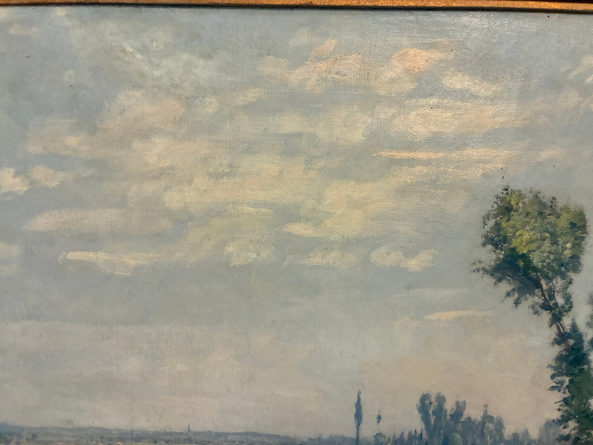 Bord de rivière animé. Théodore Houzon. (1829-1914).-photo-1