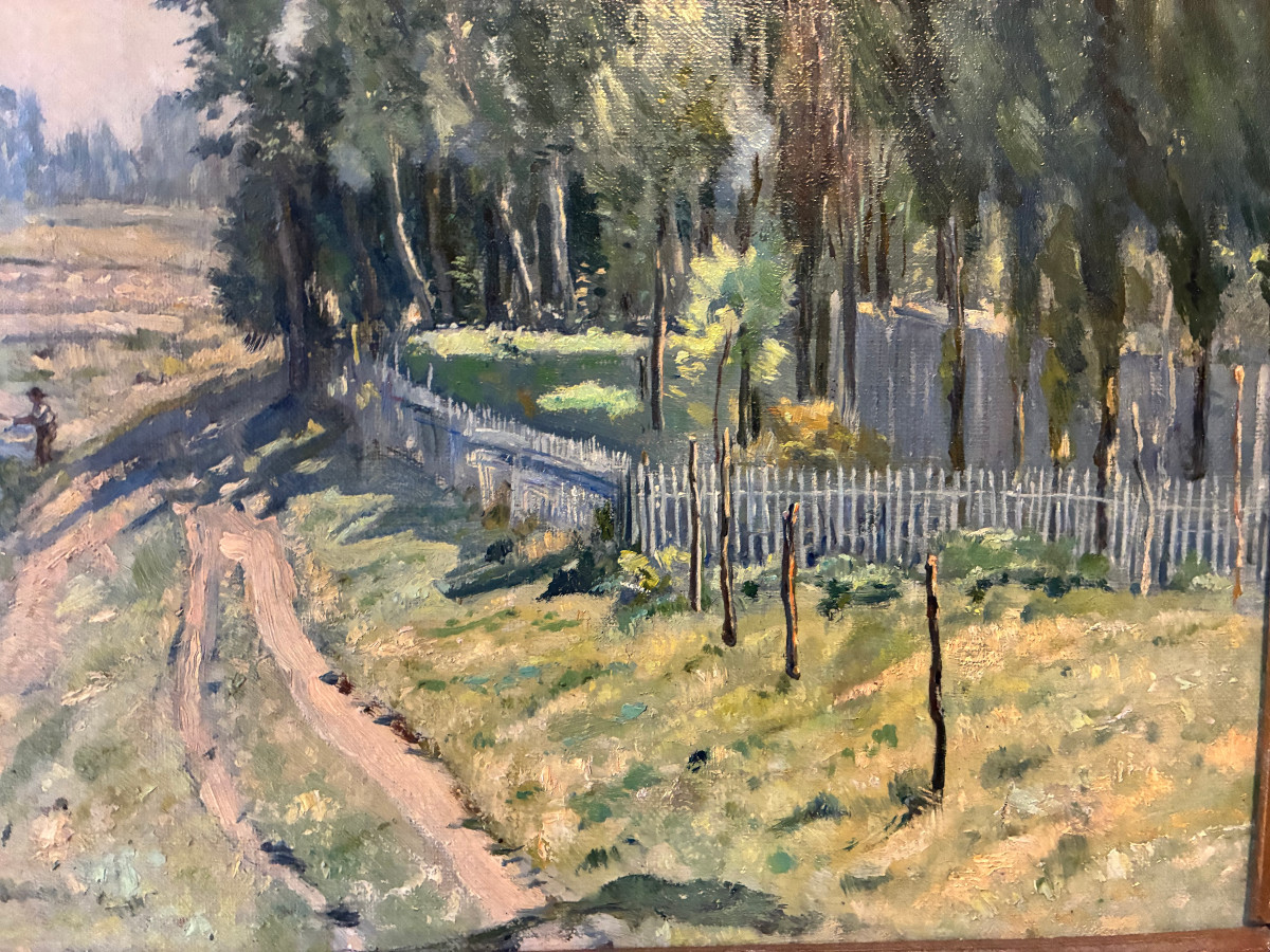 Bord de rivière animé. Théodore Houzon. (1829-1914).-photo-3